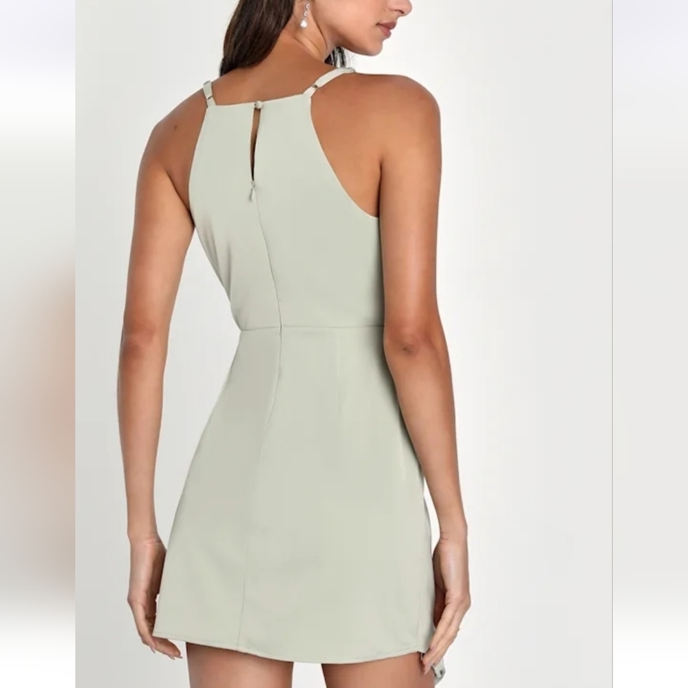 NWT Lulu's Asymmetrical Sage Green Satin Mini Dress Size Medium - Picture 13 of 13